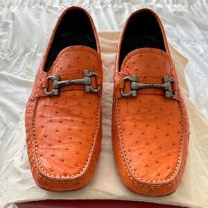 Ferragamo Parigi Bit Loafers in Tangerine Ostrich